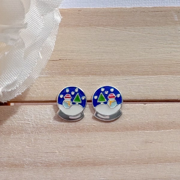925 Sterling silver snowglobe earrings | Christmas earrings | Kids earrings | Winter earrings | Holidays jewelry | Little girls earrings