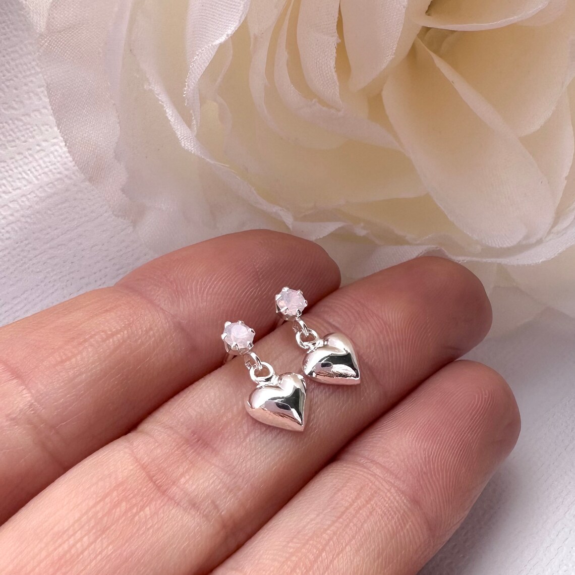 Dangle Heart Earrings in 925 Sterling Silver Girls Earrings Etsy