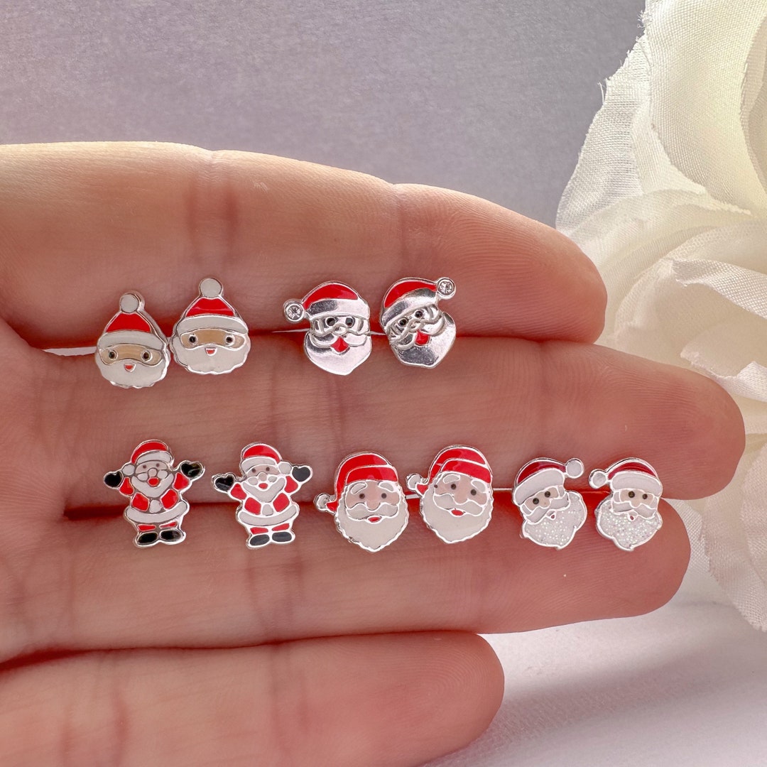 Sterling Silver Santa Stud Earrings Kids Earrings Girls Earrings