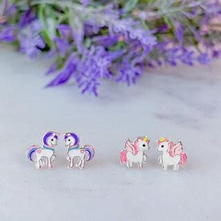 Katy Craig Orecchini Unicorno In Argento Sterling 925 – Dettagli Oro E Glitter – 9x7 Mm – Confezione Regalo
