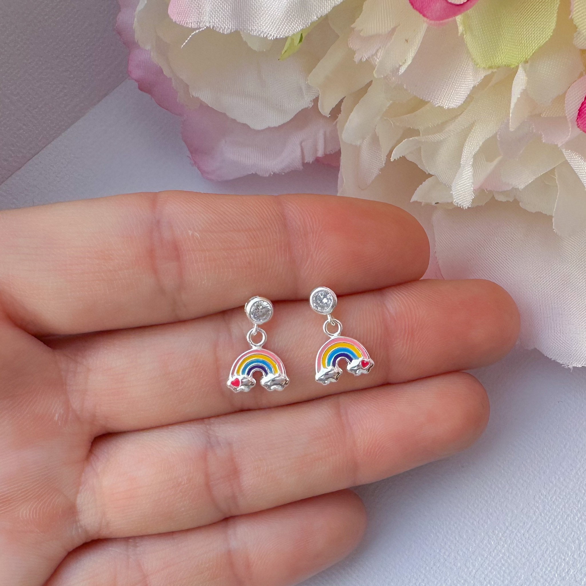 Rainbow Earrings in Sterling Silver Kids Dangle Earrings Etsy