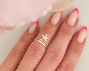 Sterling silver dangle star toe ring | Summer jewelry | Adjustable ring | Knuckle ring | Midi ring | Summer toe ring | Star silver ring