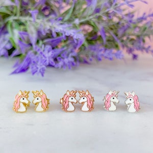 Sterling silver unicorn stud earrings | Kids earrings | Girls jewelry | Children jewelry