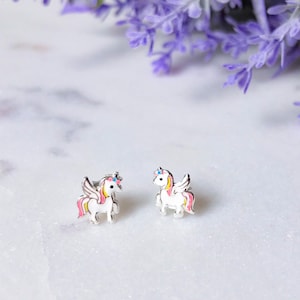 Unicorn with wings silver stud earrings for girls | Unicorn silver jewelry | Earrings for girls | Lightweight unicorn earrings for kids.