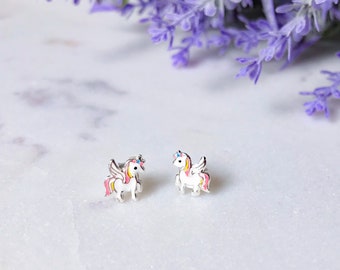 Unicorn With Wings Silver Stud Earrings for Girls Unicorn Silver