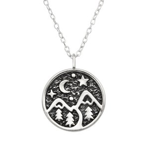Halsband för berg i sterlingsilver | Halsband för vandring | Gåva för friluftsmänniskor | Gåva för naturälskare | Elegant silverhalsband Moon mountain