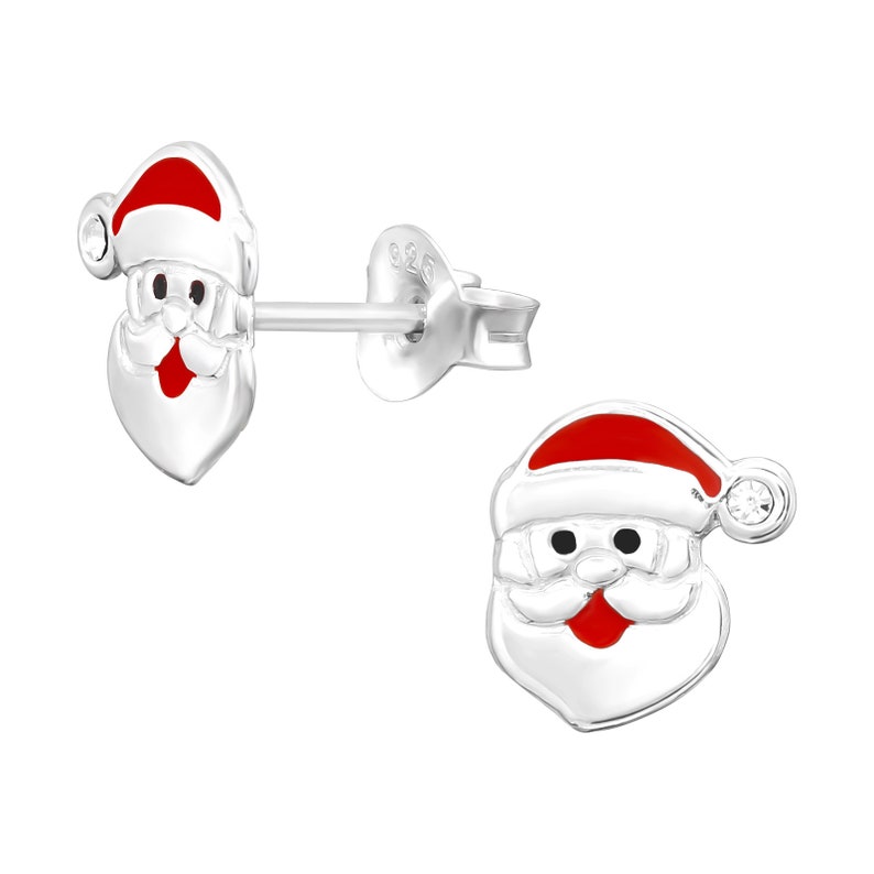Sterling silver Santa stud earrings | Kids earrings | Girls earrings | Christmas earrings | Holidays jewelry | Hypoallergenic stud earrings image 3