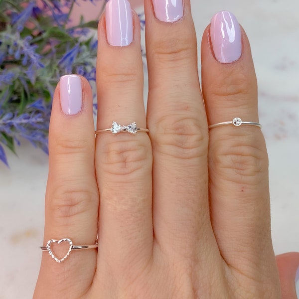 925 Sterling silver knuckle ring | Silver midi rings | Heart ring | Dainty bow ring | Boho silver midi ring | Rings for women | Girls rings.