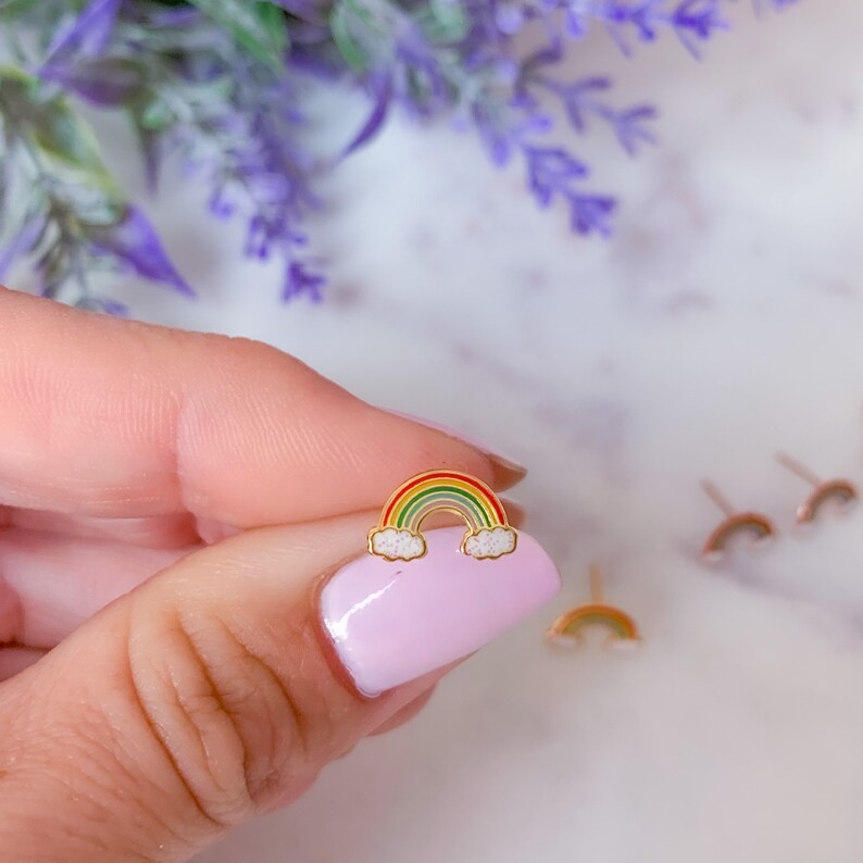 Rainbow stud earrings Silver stud earrings for a little girl Etsy