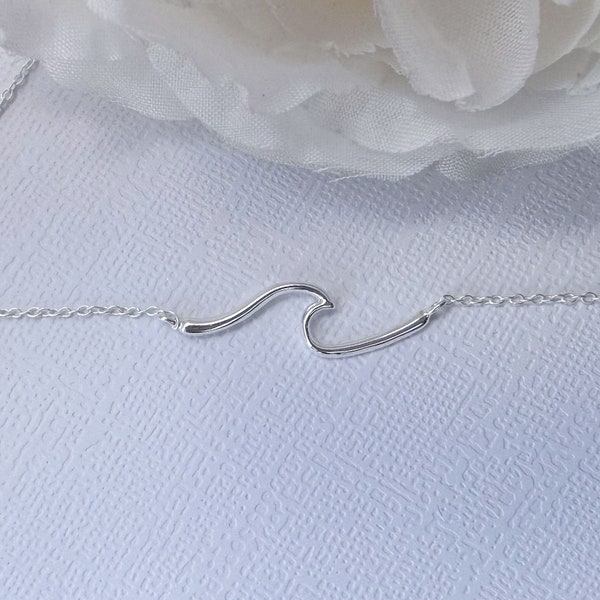 Sterling silver wave necklace | Ocean wave pendant necklace | Summer necklace | Beach jewelry | Waterproof jewelry