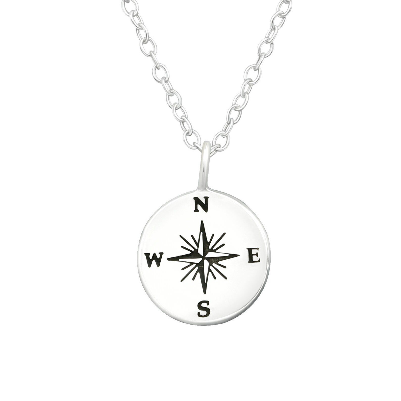 Silver Compass Necklace Silver Compass Pendant Necklace Etsy