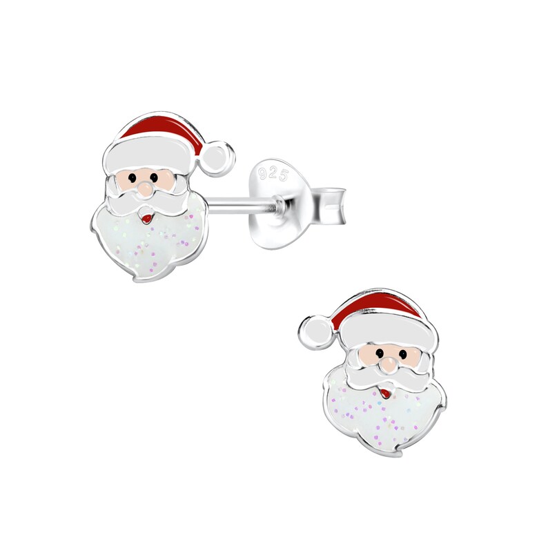 Sterling silver Santa stud earrings | Kids earrings | Girls earrings | Christmas earrings | Holidays jewelry | Hypoallergenic stud earrings image 6