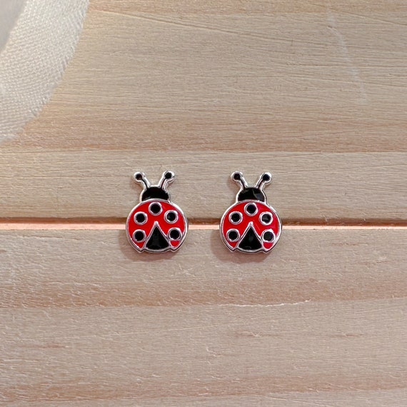 Sterling Silver Children's Red Ladybug Earrings Sterling Silver Children's Red Ladybug Earrings