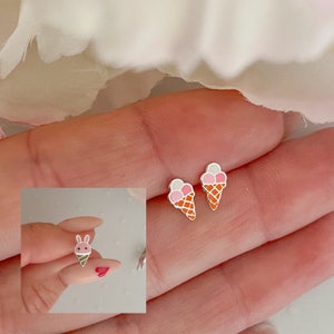 Silver tiny icecream cone earrings | Children earrings | Kids earrings | Little girl earrings | Toddler earrings | Hypoallergenic earrings