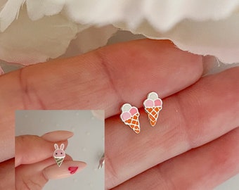Silver tiny icecream cone earrings | Children earrings | Kids earrings | Little girl earrings | Toddler earrings | Hypoallergenic earrings