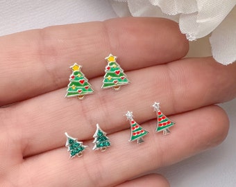 Christmas tree earrings | Kids earrings | Girls earrings | Toddler earrings | Holidays jewelry | Hypoallergenic stud earrings