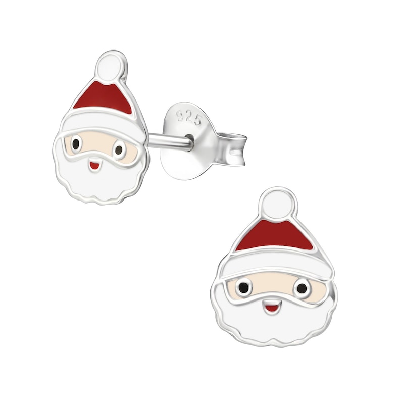 Sterling silver Santa stud earrings | Kids earrings | Girls earrings | Christmas earrings | Holidays jewelry | Hypoallergenic stud earrings image 2