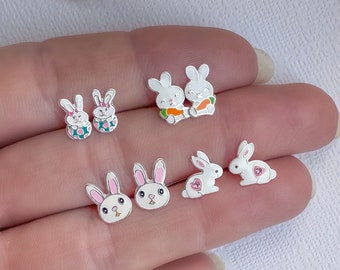 Silver bunny earrings | Kids earrings | Earrings for girls | Toddlers jewelry | Hypoallergenic silver stud earrings