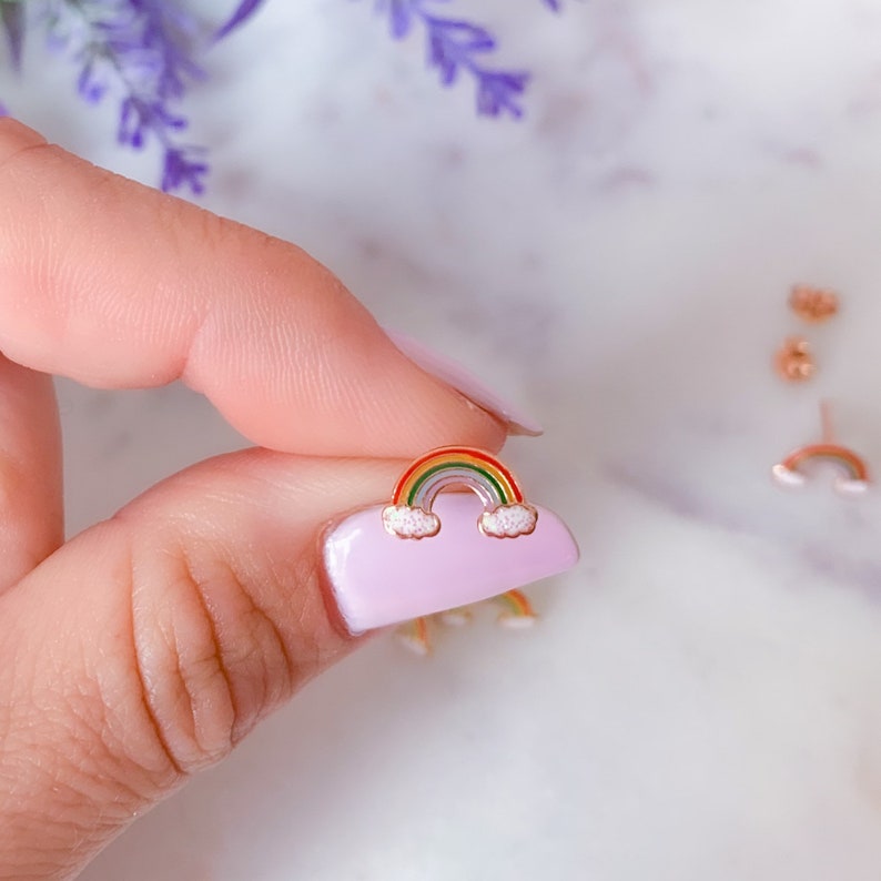 Rainbow stud earrings Silver stud earrings for a little girl Etsy