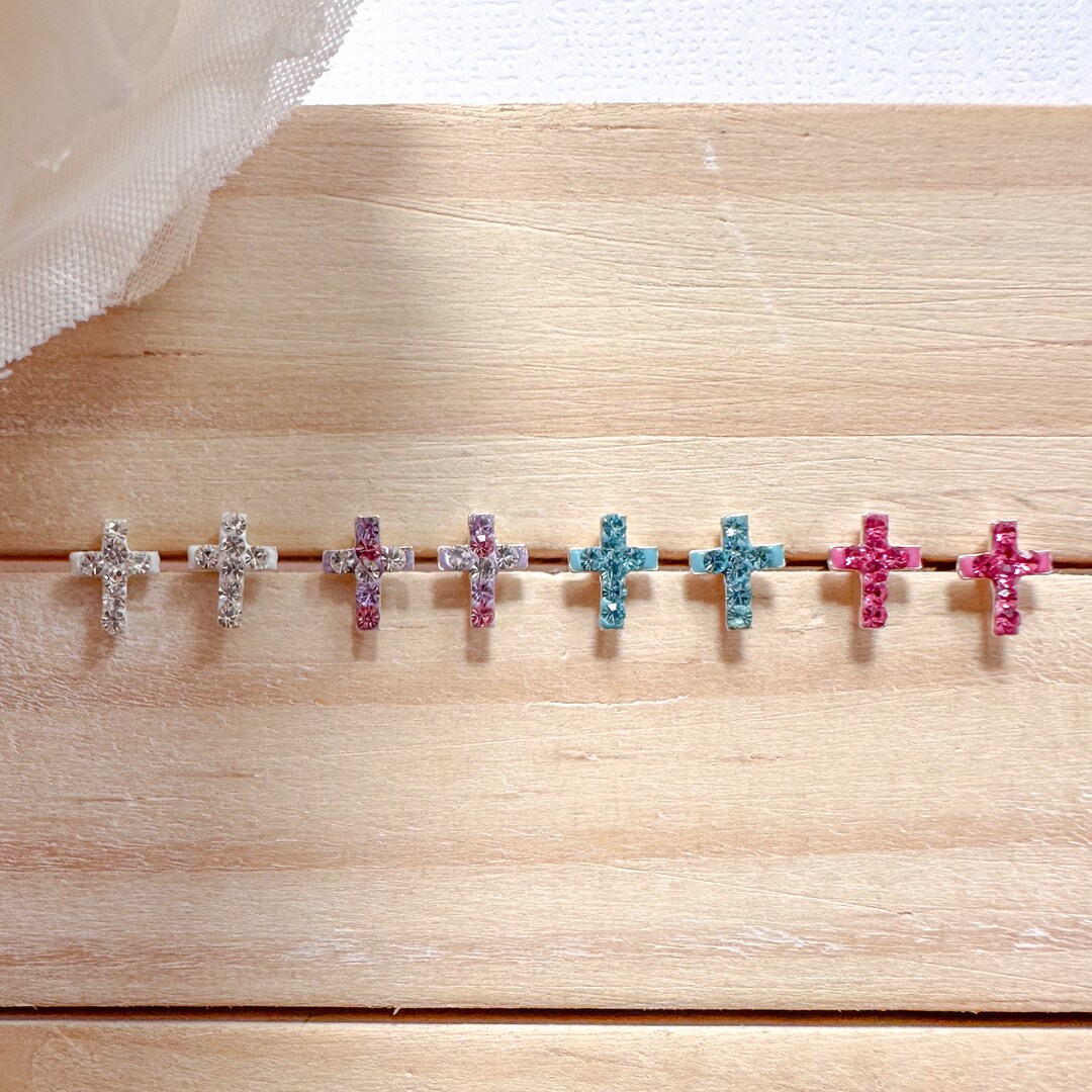 Cubic Zirconia Crystal Cross Toddler Girls Earrings with Safety Screw Back in Sterling Silver