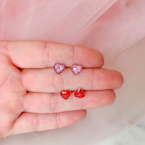 Heart stud earrings | 925 Sterling silver heart earrings | Colorful earrings for toddlers | Glitter heart earrings for girls.