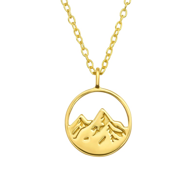Halsband för berg i sterlingsilver | Halsband för vandring | Gåva för friluftsmänniskor | Gåva för naturälskare | Elegant silverhalsband Guld