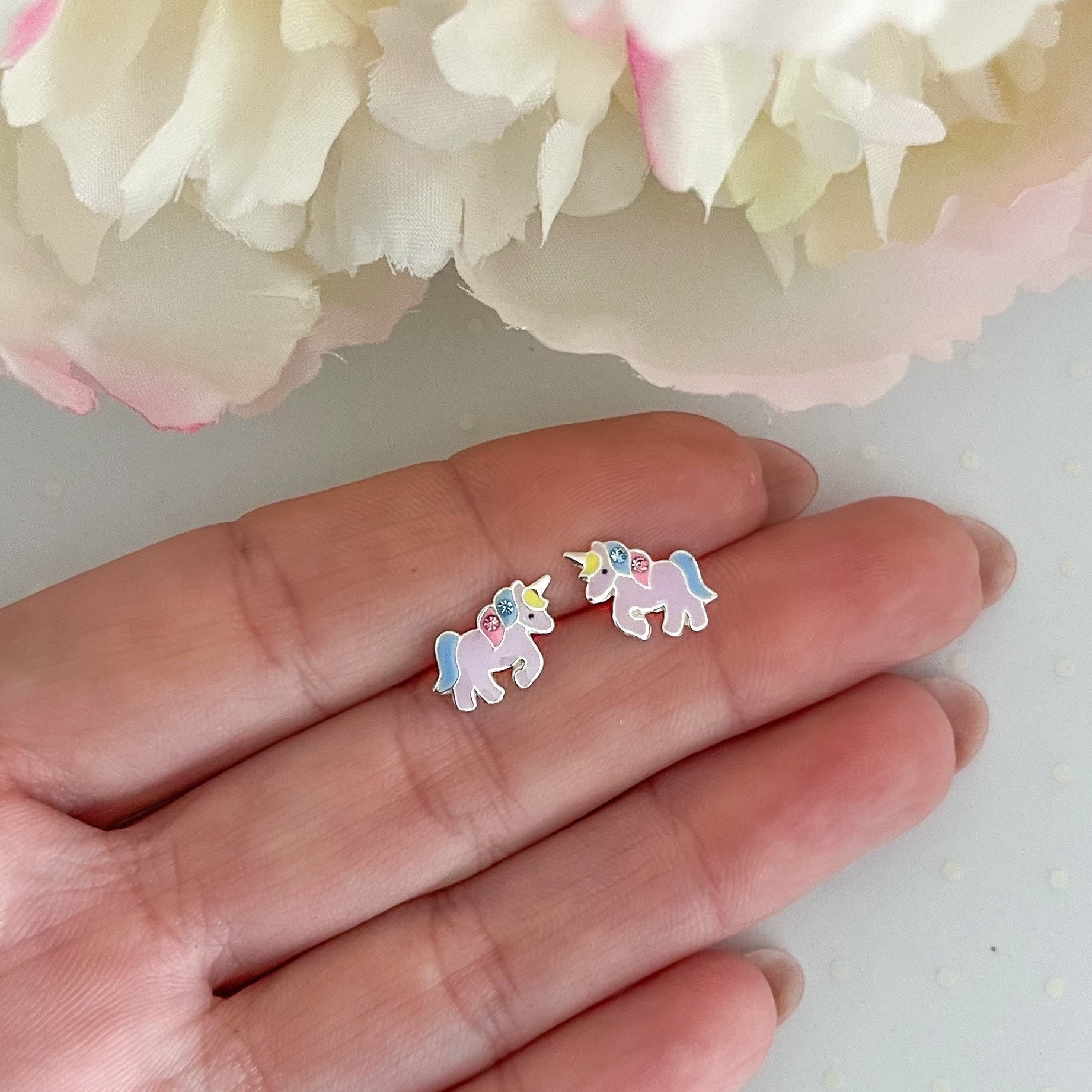 Unicorn Stud Earrings, 18k Gold Plated Sterling Silver Stud Earrings For Women Hypoallergenic Clip On Earrings Jewelry Gift CZ Unicorn Gifts For Women
