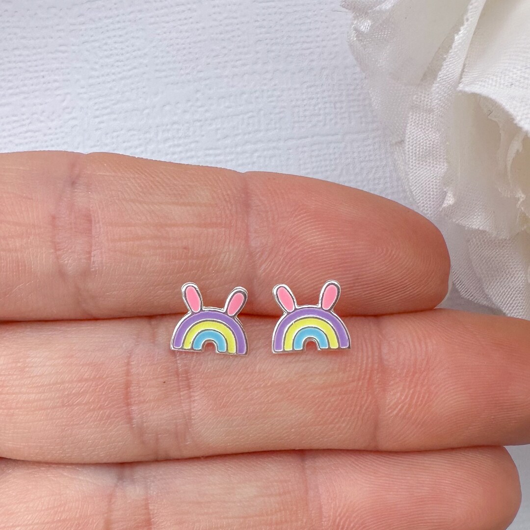 Rainbow Ears Stud Earrings in 925 Sterling Silver Little Etsy