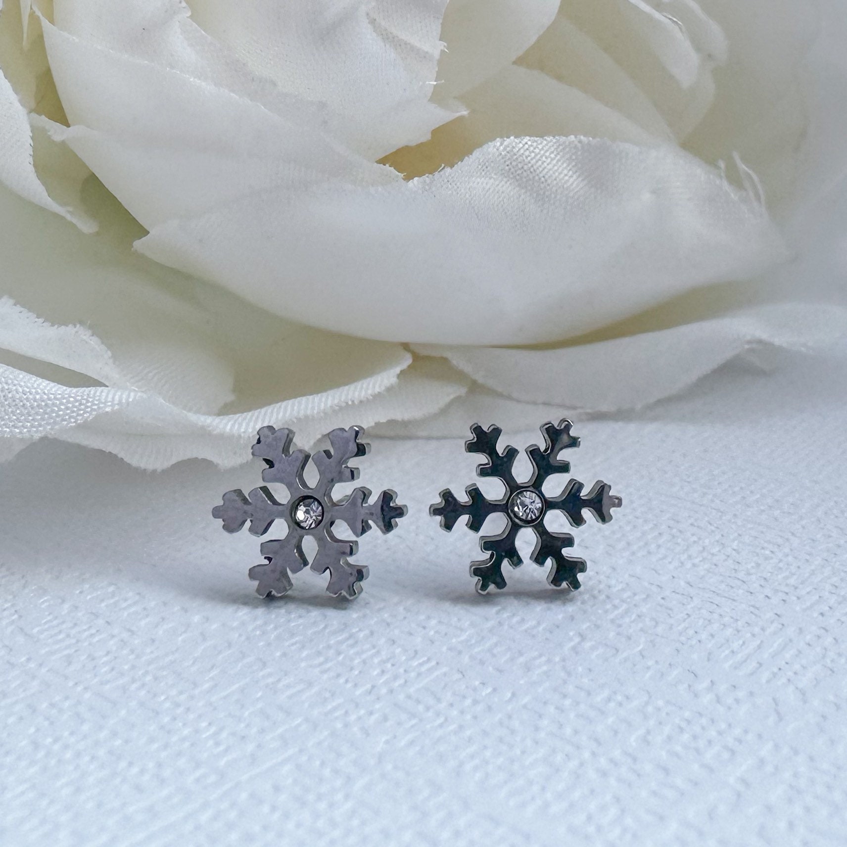 Boucles D'oreilles Noël Flocon De Neige Zircon Cubique - Argent 925, Hypoallergénique, 10x10 Mm, Cadeau Femme