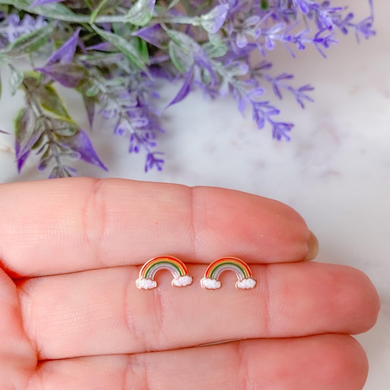 Rainbow stud earrings Silver stud earrings for a little girl Etsy