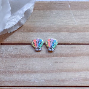 Sterling silver rainbow seashell earrings | Kids earrings | Toddlers earrings | Children jewelry | Girls jewelry | Hypoallergenic earrings