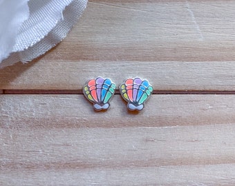 Sterling Silver Rainbow Seashell Earrings | Hypoallergenic Kids Jewelry