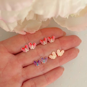 Gold butterfly earrings | Rose gold girls earrings | Sterling silver toddler earrings | Children jewelry