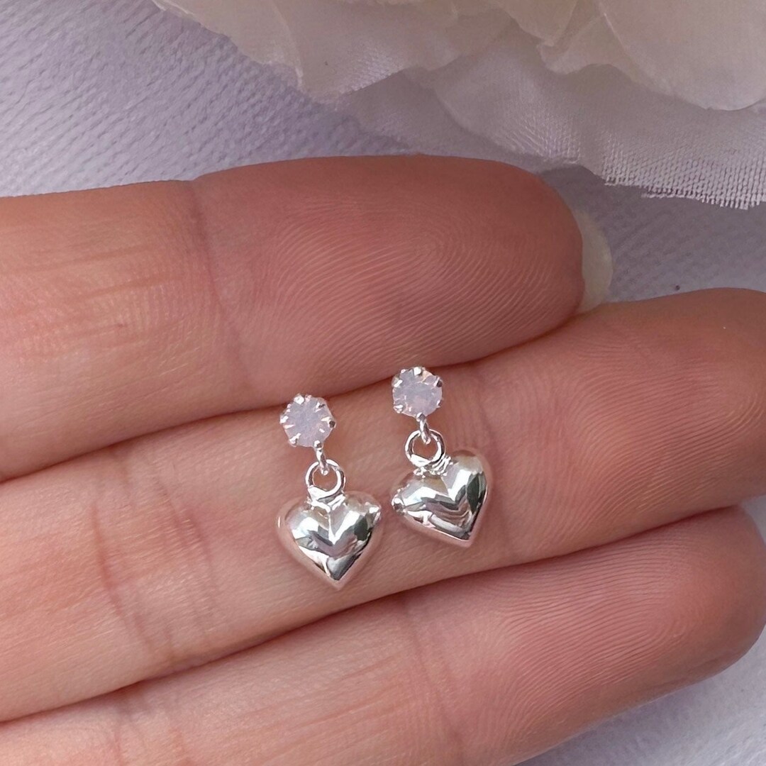 Dangle Heart Earrings in 925 Sterling Silver Girls Earrings Kids