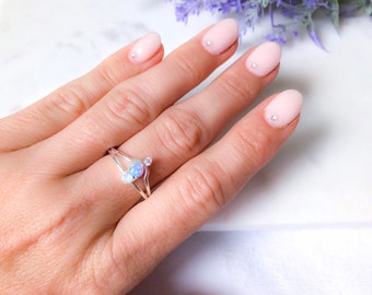 Opal silver ring | Multistone silver ring with Opal, Cubic Zirconia and Crystal | Milti band silver ring | Silver ring for women.
