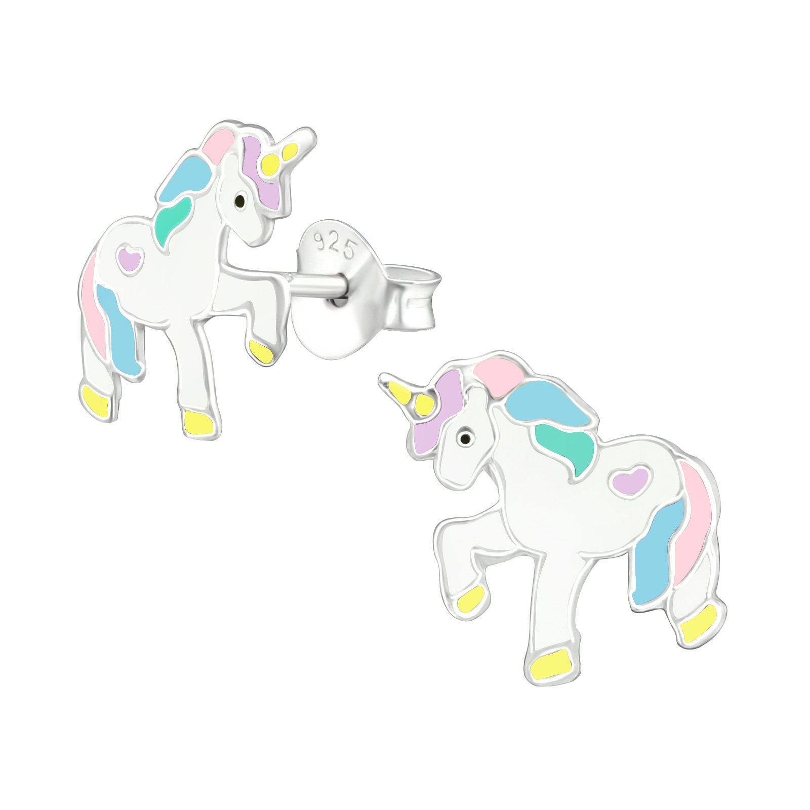 Sterling Silver Rainbow Unicorn Studs Earrings Girls - Etsy