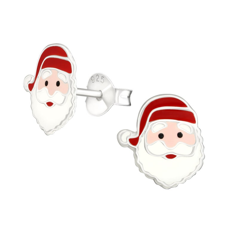 Sterling silver Santa stud earrings | Kids earrings | Girls earrings | Christmas earrings | Holidays jewelry | Hypoallergenic stud earrings image 5