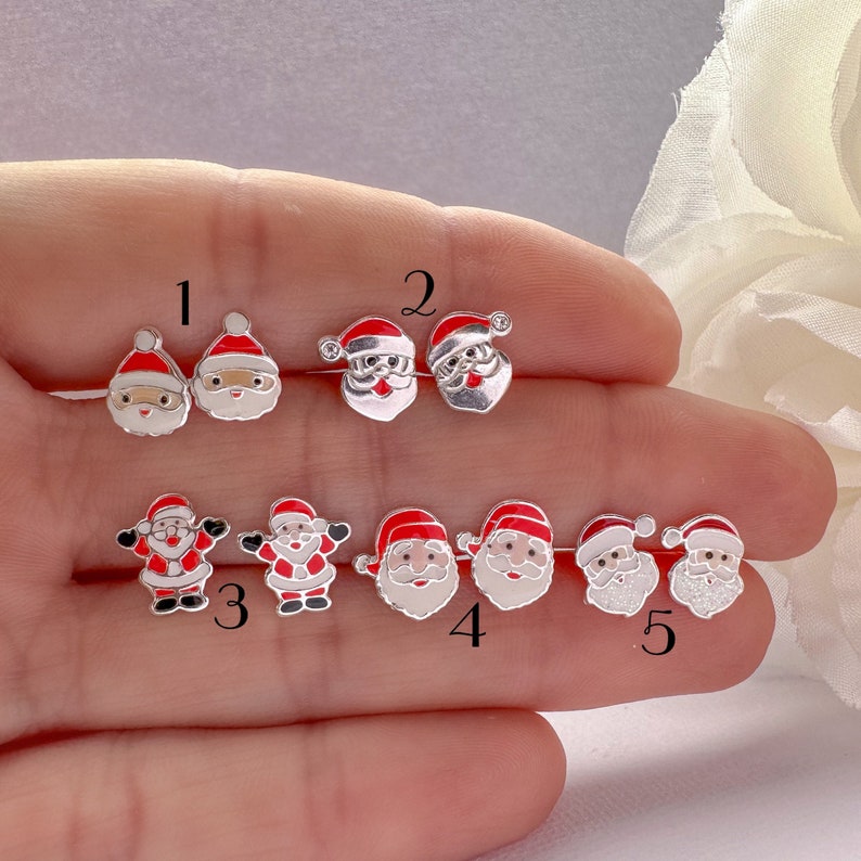 Sterling silver Santa stud earrings | Kids earrings | Girls earrings | Christmas earrings | Holidays jewelry | Hypoallergenic stud earrings image 8