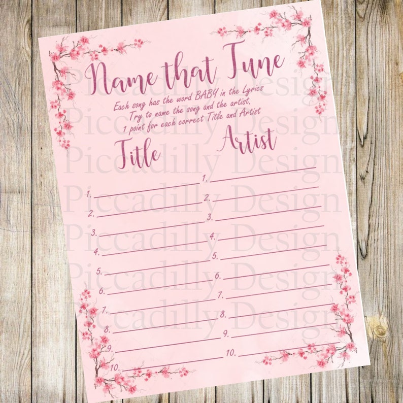 Cherry Blossoms Baby Shower Games Name That Tune Baby Songs Etsy