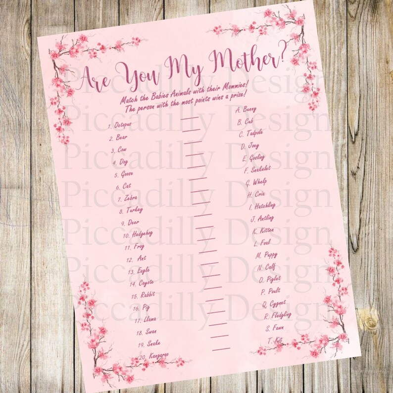 Cherry Blossoms Baby Shower Games Are You My Mother Etsy