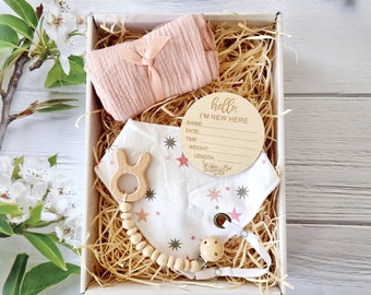 Baby Girl Hamper | Muslin Wrap Swaddle | Baby Gift Set | Bandana Bib | Baby Shower Gift