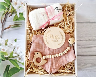 Newborn Baby Girl Hamper | Pink Muslin Wrap Swaddle | Newborn Girl Gift Set | Baby Gift Box