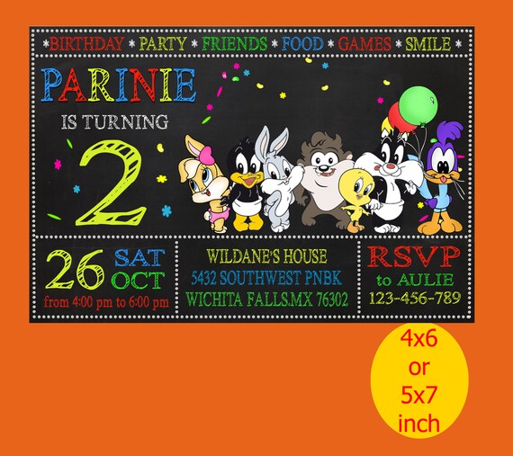 Baby Looney Tunes Birthday Invitation Baby Looney Tunes Etsy