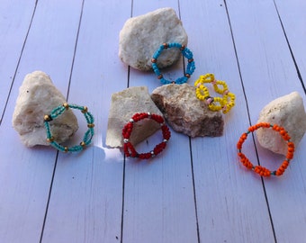 Colorful Seed Bead Chain Ring – Handmade Stacking Beaded Ring