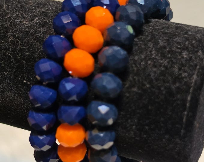 Navy & Burnt Orange Mixed Strand Beaded Stretch Stackable Bracelet Set - Game Day - Auburn Tigers