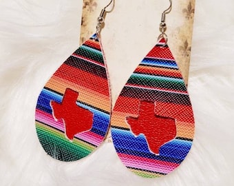 Texas Serape Teardrop Earrings – Western Faux Leather
