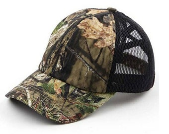 C.C Mossy Oak Camouflaged Mesh Criss Cross High Ponytail Cap - Messy Bun Pony Cap- High Ponytail Ball Cap