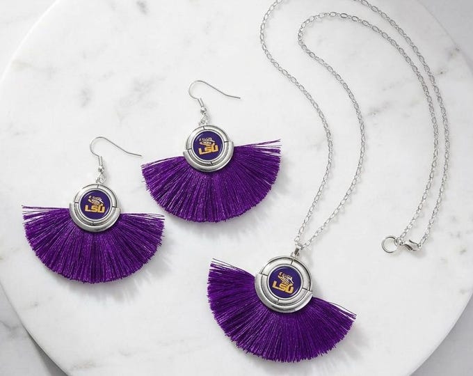 LSU Tassel Necklace & Earrings Set – Game Day Jewelry Ensemble