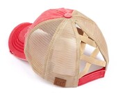 C.C. Washed Denim Mesh Criss Cross Cap - Messy Bun Cap- High Ponytail Ball Cap