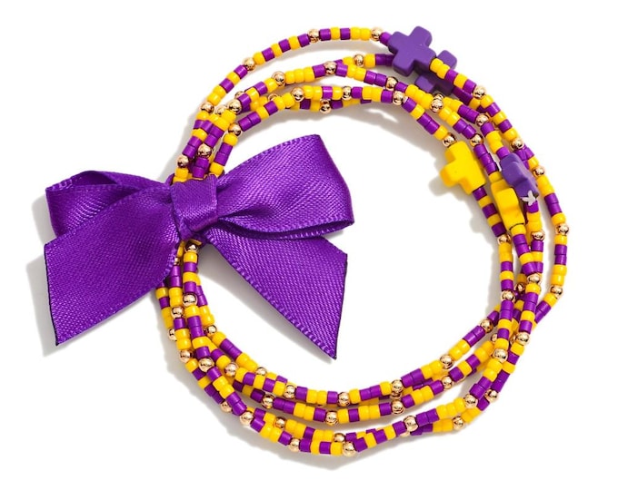 Purple and Gold  Beaded Stretch Bracelet Set - Game Day -  Louisiana State University Jewelry
